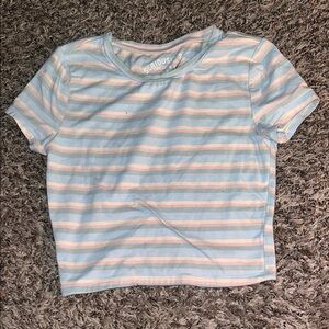 Aeropostale Blue and White Striped Short Sleeve Tee